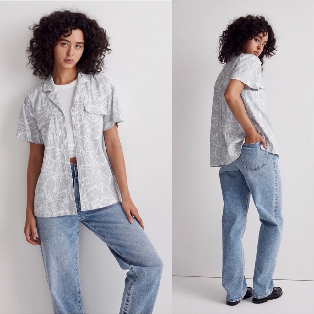 Madewell Linen-Blend Women's Button Boxy Top Shirt inAbstract Flora Size XXS